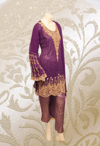 E27 Pakistani Indian Heavy Party Wear Luxury  Chiffon Dress In Indigo 3PC