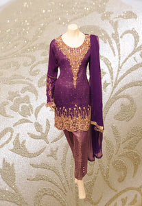 E27 Pakistani Indian Heavy Party Wear Luxury  Chiffon Dress In Indigo 3PC