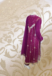 E30  Pakistani Indian Heavy Party Wear Luxury  Chiffon Dress In Purple 4 PC