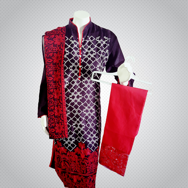 Pakistani Indian Women 3 Pieces Embroidered Cotton Silk Dress