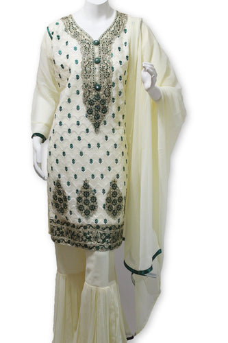 Party Wear Chiffon Dress With Gharara Pants Pakistani Indian Style