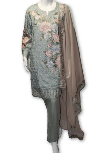 E09 Pakistani Indian 3 Pc Party Wear Chiffon Dress