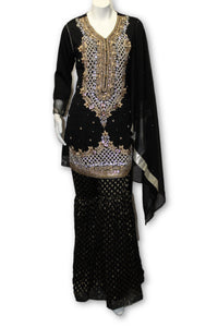 Black Beauty Fancy Wedding 3 Pcs Gharara Pants Suit Pakistani Indian Style