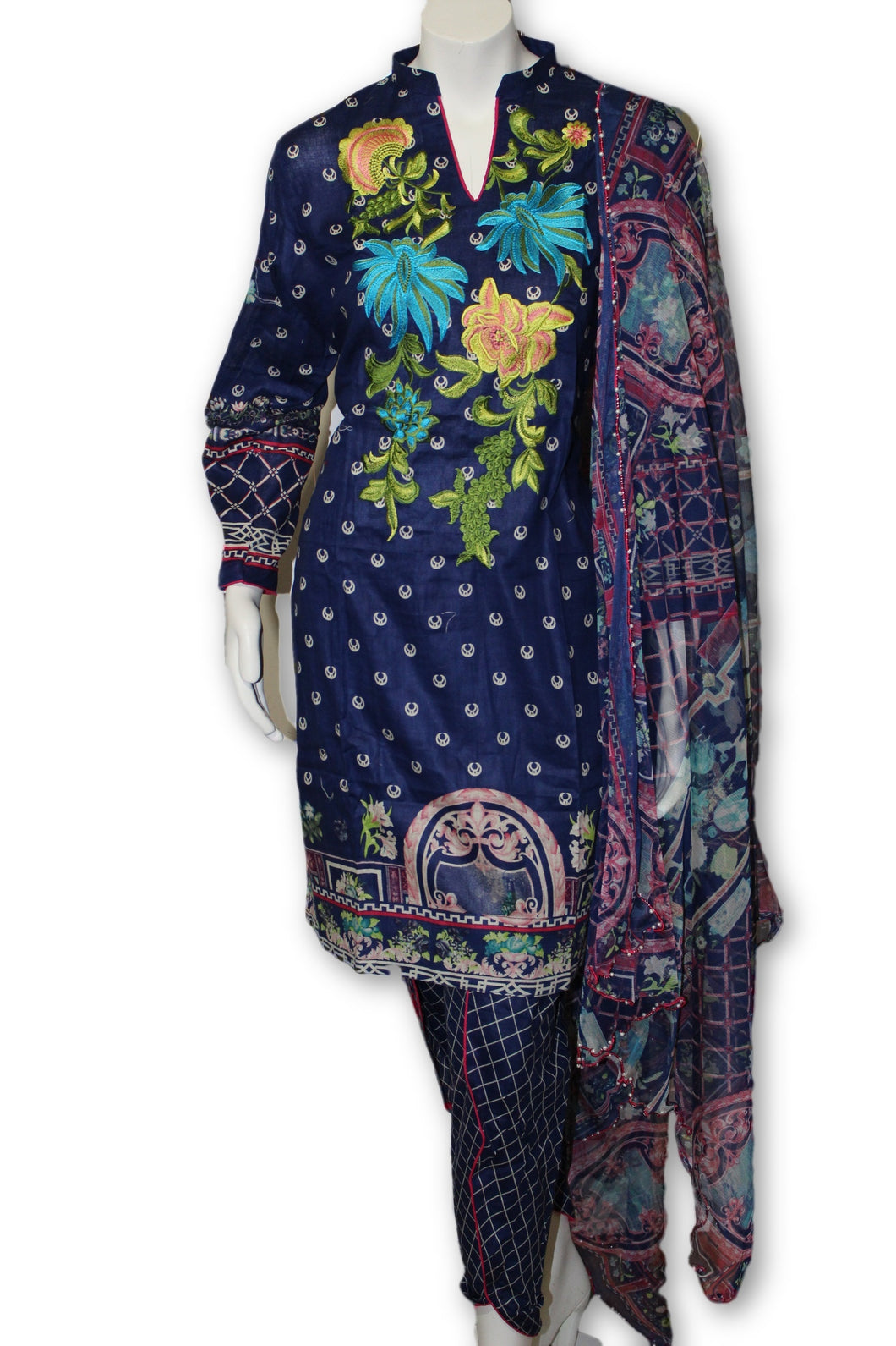 A07 Pakistani Indian Fine Design 3 Pcs Embroidered  Lawn Suit