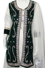 E24 Green Velvet Jacket 4 Pcs with Long Shirt Party Wear Pakistan Indian Style