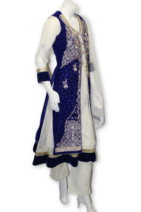 E23 Royal Blue Velvet Jacket 4 Pcs with Long Shirt Party Wear Pakistan Indian Style