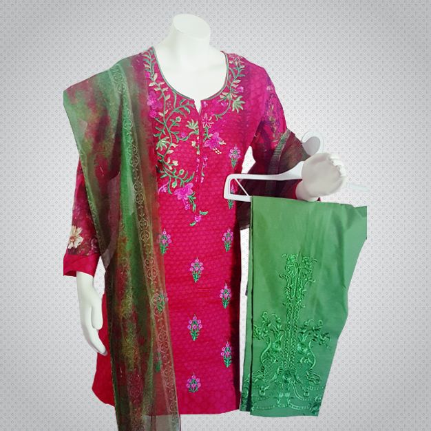 Pakistani Indian Women 3 Pieces Embroidered Cotton Lawn Dress