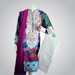 Pakistani Indian Women 3 Pieces Embroidered Cotton Lawn Dress